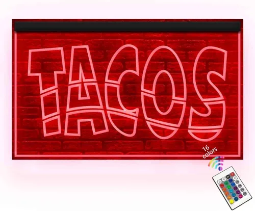 110038 OPEN - Letrero de neón con luz LED para tienda de tacos mexicanos (16 colores por control remoto, 12 x 8 pulgadas)