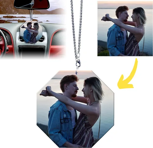 Miniatura 11 de Ornamento colgante personalizado para espejo retrovisor de coche con foto - Colgante de coche de acrílico personalizado con imagen (Rombo)
