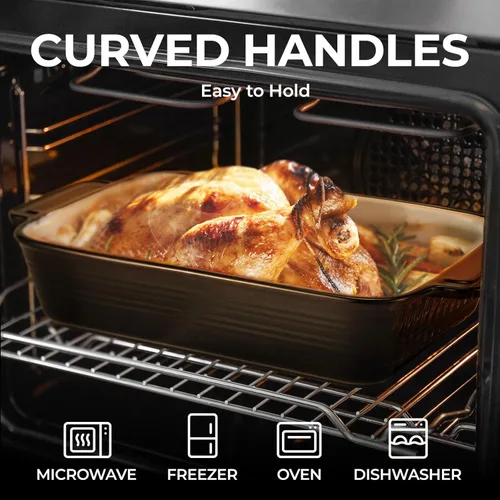 Miniatura 5 de LIFVER Cacerola para horno, fuente de cerámica para hornear de 9 x 13 pulgadas, bandeja grande para lasaña de 115 onzas, bandeja para hornear