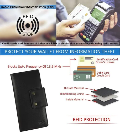 Miniatura 7 de Mou Meraki - Cartera larga de piel auténtica con bloqueo RFID, plegable vintage para hombre