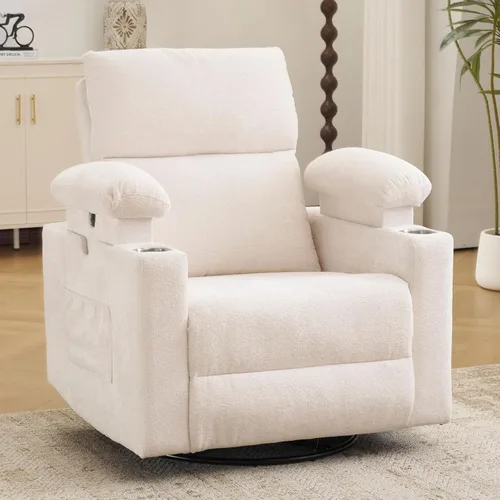 Miniatura 20 de Silla Reclinable Eléctrica de Gran Tamaño Giratoria Deslizante con Masaje y Calor, Sillón Reclinable Giratorio Mecedor con Reposabrazos Ajustables