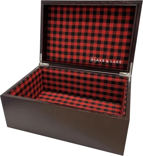 Miniatura 4 de Blake & Lake Caja grande de madera de roble para recuerdos, caja de almacenamiento forrada con cuadros de búfalo, cajas decorativas para el hogar