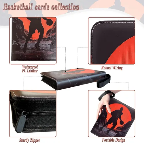 Miniatura 2 de Carpeta de tarjetas de baloncesto – Álbum de tarjetas de intercambio de 9 bolsillos de capacidad para 900, carpeta con 3 anillos, piel sintética