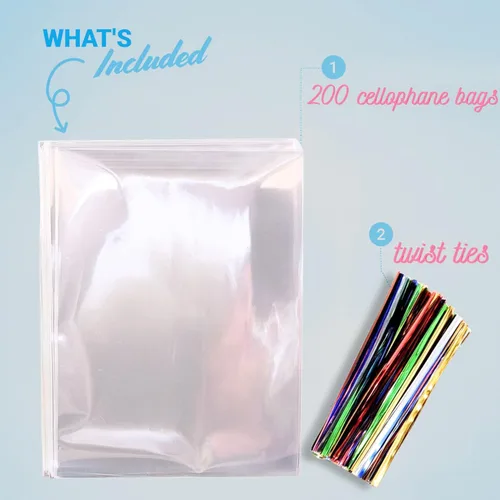 Miniatura 7 de TATTI Paquete de 200 bolsas de celofán transparentes para regalos, bolsas transparentes para fiestas de cumpleaños, bolsas transparentes de 6 x 9