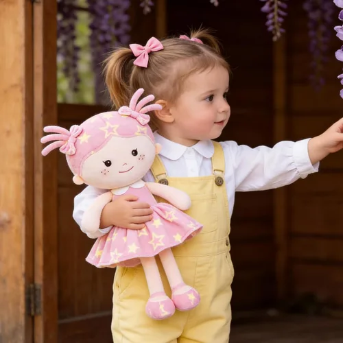 Miniatura 7 de Onetoo First Baby Doll - Muñeca de felpa para niñas, muñeca de trapo suave para niñas, durmiendo, abrazo, amigo, vestido sin mangas, color rosa