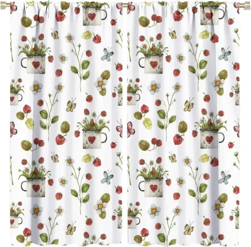 Miniatura 11 de Cortinas bohemias con diseño de fresas, bonitas cortinas bohemias con bolsillo para barra de fruta, tratamiento de ventana para cocina, sala