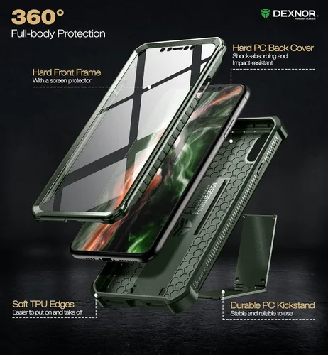 Miniatura 6 de Dexnor Funda para iPhone Xs Max, [Protector de pantalla y soporte integrados] Protección de grado militar resistente a prueba de golpes para iPhone