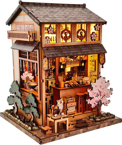 Kit de rincón japonés de bricolaje con luces LED | Rompecabezas 3D para adultos y adolescentes, miniaturas para decoración de estanterías, regalo