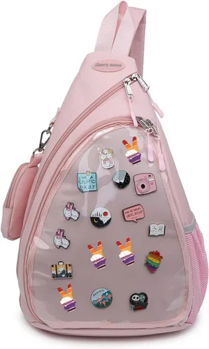 Miniatura 12 de Bolsa Oxford Ita Kawaii con Pin de visualización, mochila de pecho, mochila de un solo hombro, mochila deportiva, mochila para senderismo, mochila