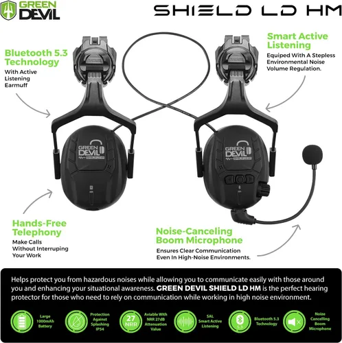Miniatura 3 de CASCO DE SEGURIDAD CON VISERA Y OREJERAS BLUETOOTH GREEN DEVIL Casco Duro de Trabajo con Protección Completa, Ventilado, Casco de Construcción ANSI