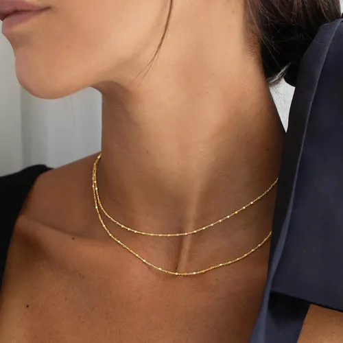 Miniatura 2 de MBW Delicado collar gargantilla para mujer, chapado en oro de 14 quilates, collares de cadena de cubo en capas para mujer, collares simples de moda