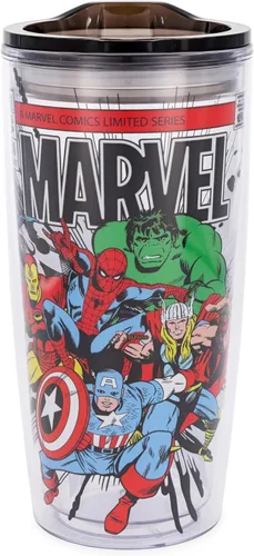 Silver Buffalo Marvel Avengers Taza de viaje con diseño de Spider-Man, Capitán América, Thor, Hulk e Iron Man, de doble pared, con tapa de cierre