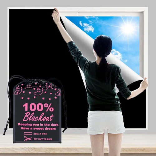 Cortinas ciegas 100% opacas (39 x 59 pulgadas) [Corte DIY a cualquier tamaño o forma] [Pestañas de gancho y bucle] [Bolsas portátiles para viajes]