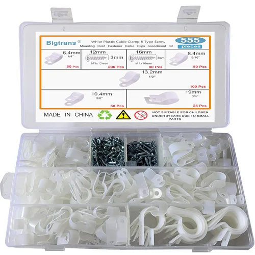 Miniatura 10 de Bigtrans - 300 clips de alambre de plástico de nailon tipo R con tornillos de 1/4 pulgadas, 5/16 pulgadas, 3/8 pulgadas, 1/2 pulgadas, 3/4 pulgadas