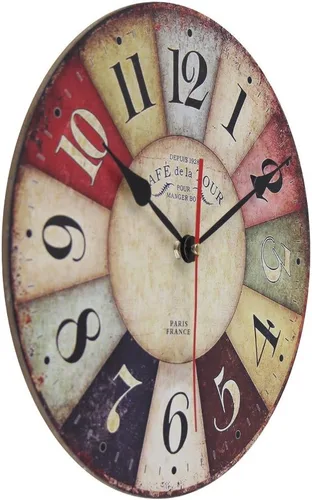 Miniatura 3 de Timelike Reloj de pared de madera de MDF, estilo retro, estilo retro, estilo rústico, estilo retro, reloj de pared de cuarzo (12 pulgadas, colorido)