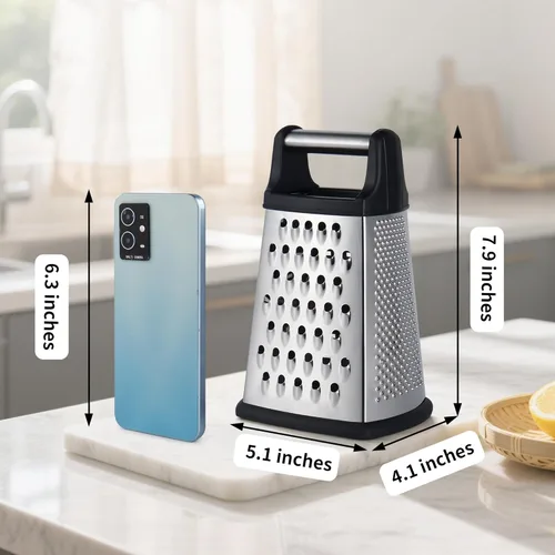 Miniatura 4 de Kaishun Rallador profesional de queso, rallador de caja de acero inoxidable de 4 caras, triturador de alimentos para queso, parmesano, verduras