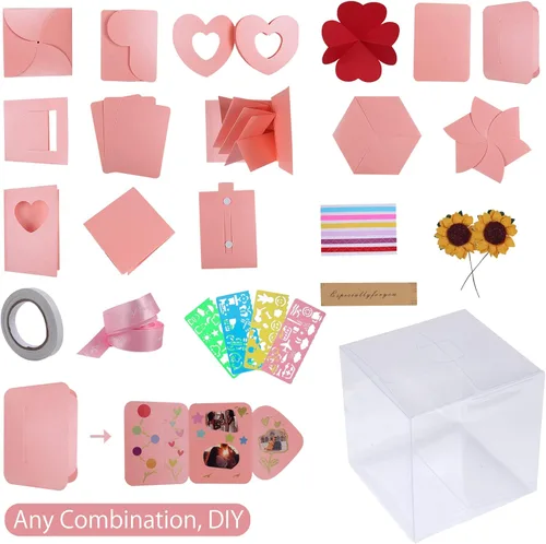 Miniatura 5 de RECUTMS Caja de regalo sorpresa de día de la madre, set de bricolaje para álbum de fotos hecho a mano, caja de regalo con 6 caras, libro de Rosa