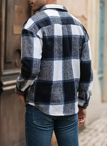 Miniatura 2 de JMIERR Camisas de franela para hombre, estilo casual, con botones, manga larga, a cuadros, chaquetas ligeras con bolsillos