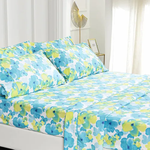 Miniatura 11 de American Home Collection - Juego de sábanas y fundas de almohada estampadas de 6 piezas, con 14 pulgadas de caída; sábanas de microfibra con doble