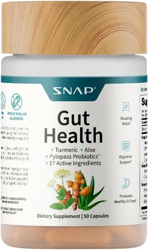 Snap Supplements Suplemento de lipasa intestinal, probiótico, 50 cápsulas | Gut Health Supplement for Women & Men, Digestive Enzymes, Bloating &