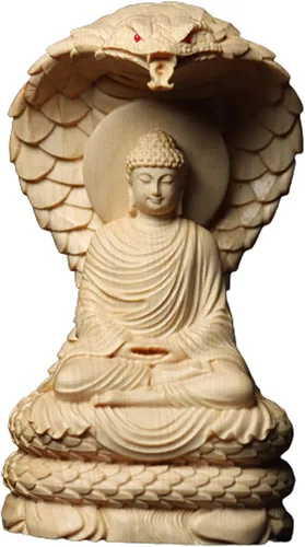Estatua de Buda de madera sentada hecha a mano, escultura meditante, decoración decorativa para el hogar, acento hecho a mano, palmera moderna Blanco