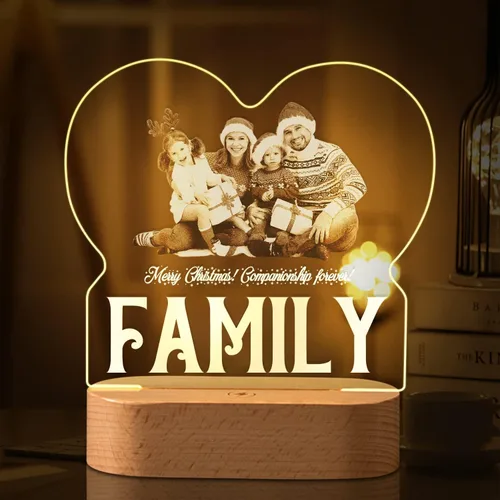 Miniatura 17 de Marco de fotos de corazón personalizado, luz nocturna, lámpara de cristal, texto de imagen personalizada, luz cálida, regalo personalizado