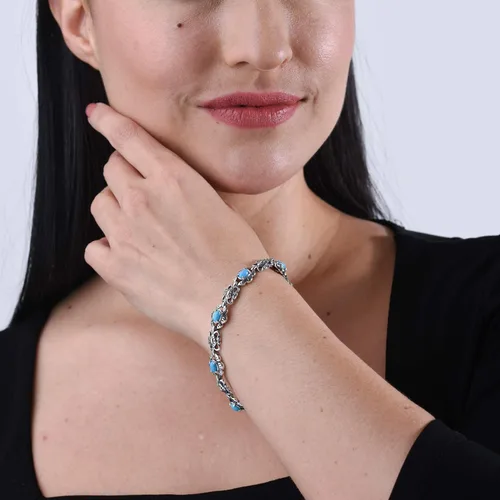 Miniatura 9 de American West Jewelry Pulsera de plata de ley con piedras preciosas de eslabones de concha, tallas pequeñas a grandes