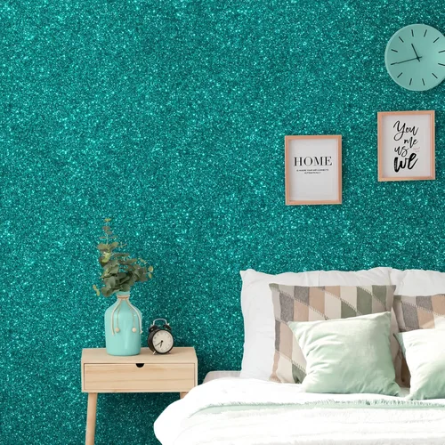 Miniatura 2 de CHIHUT Papel tapiz de color verde azulado con purpurina para dormitorio, papel tapiz para despegar y pegar, papel tapiz de tela extraíble, rollo