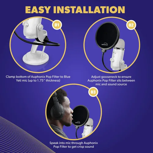 Miniatura 5 de Filtro de interferencias Auphonix, para micrófono Blue Yeti, Negro