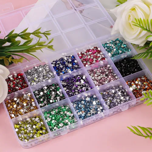 Miniatura 5 de 15000 diamantes de imitación con parte trasera plana para manualidades, cristales de colores mixtos de 0.118 pulgadas, gemas de resina con purpurina