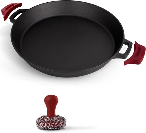 Miniatura 14 de Cuisinel - Sartén de hierro fundido con tapa de hierro fundido - Sartén de doble mango de 8 pulgadas + raspador de sartén + cubierta de mango