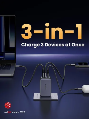 Miniatura 9 de UGREEN Nexode Cargador de pared GaN USB C de 65W, adaptador de corriente compacto plegable de 3 puertos y carga rápida para iPhone serie 17/16/15