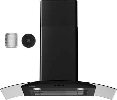 Miniatura 10 de Campanas extractoras de vidrio curvadas montadas en la pared de 30 pulgadas con 450 CFM, cocina de acero inoxidable convertible sin conductos con 3