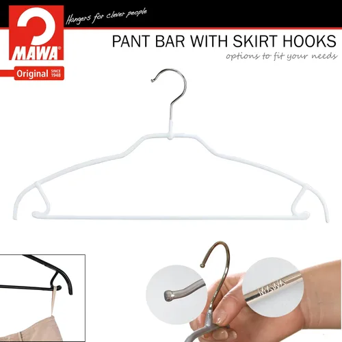 Miniatura 4 de Mawa by Reston Lloyd Silhouette - Percha de camisa antideslizante que ahorra espacio con barra para pantalones y ganchos para falda, estilo 42/FTU