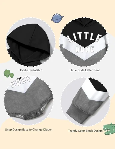 Miniatura 6 de Ropa para bebé niño, bloque de color, sudadera con capucha de gran tamaño, mameluco, pantalones largos, conjunto de trajes de otoño e invierno