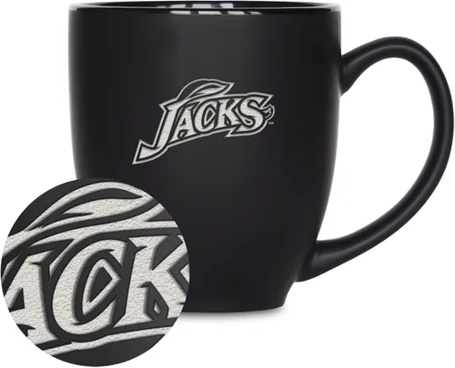 Miniatura 55 de Rico Industries - Taza de cerámica mate negra con grabado láser estándar de 15oz para NCAA (escuelas T & U) - Para bebidas calientes o frías