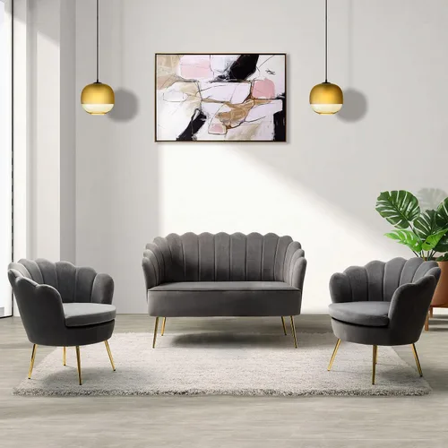 Miniatura 17 de HULALA HOME Silla decorativa moderna de terciopelo con respaldo en forma de concha, bonito sillón para sala de estar, dormitorio con patas doradas