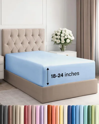 Miniatura 43 de Sábana bajera ajustable extra profunda tamaño completo – Sábana bajera individual de lujo para hotel únicamente – Se adapta fácilmente a colchones