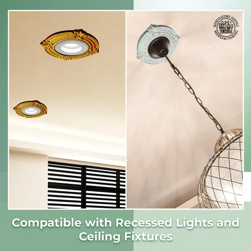 Miniatura 3 de Renovators Supply Manufacturing Moldura de Iluminación Empotrada de 10 pulgadas de Ancho de Poliuretano Blanco Ornamentada para Luces de Techo