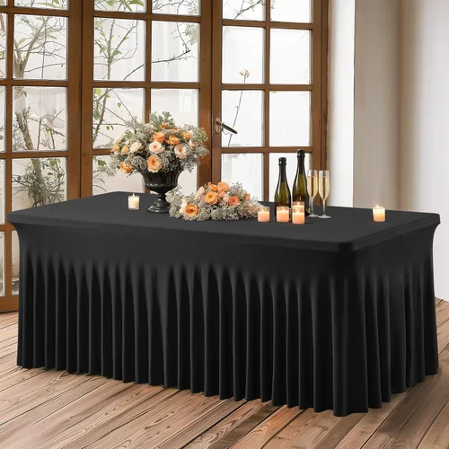 Miniatura 2 de PARTISKY - Mantel de elastano negro para mesas rectangulares de 4 pies, cubierta de mesa elástica para mesas plegables, bodas, fiestas, banquetes