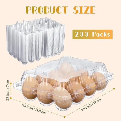 Miniatura 2 de Zubebe 200 Piezas Cartones de Huevos de Plástico Transparente - Bandeja Vacía a Granel para Pollos que Sostiene de Forma Segura para Granja Negocio