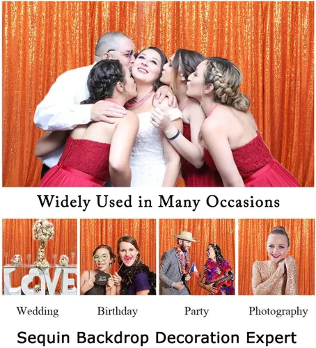 Miniatura 8 de ShinyBeauty Telón de fondo para cabina de fotos, la mejor opción, telón de fondo de lentejuelas de 4 x 6 pies, para bodas y eventos, tela de Naranja