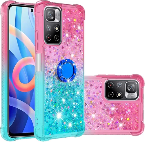 Miniatura 8 de CCSmall Funda transparente con purpurina para Xiaomi Redmi Note 11 4G con soporte de diamante, gradiente líquido que fluye arena movediza Bling