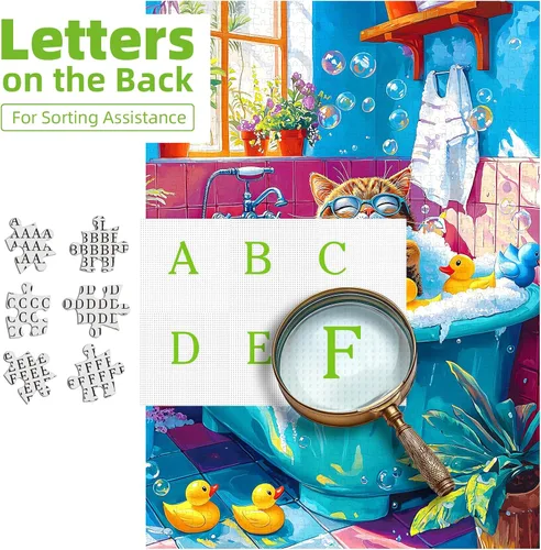 Miniatura 3 de Rompecabezas de 500 piezas para adultos, divertido rompecabezas de dibujos animados coloridos con letras en la parte posterior, bañera de pato