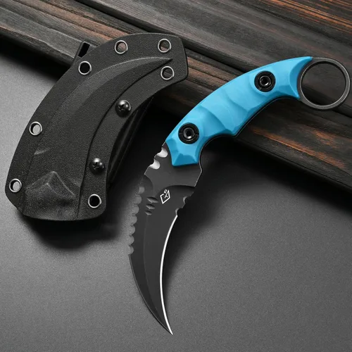 Gtkii GTK691 Cuchillo de hoja fija D2 de acero con mango de fibra de vidrio de nylon y funda de Kydex para camping al aire libre, caza, senderismo,