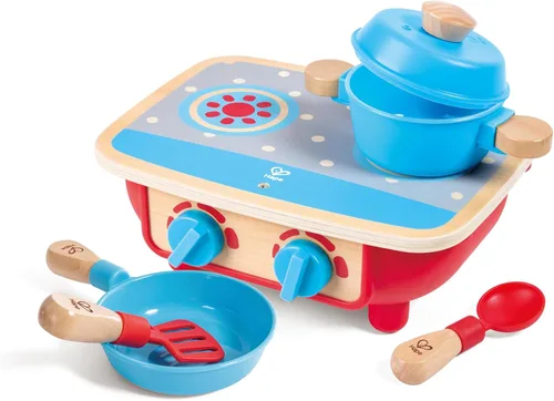 Miniatura 6 de Hape Juego de cocina para niños pequeños Juego de cocina de madera de 6 piezas, juego de cocina con estufa de juguete, sartén, cuchara, espátula