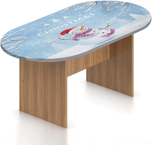 Miniatura 8 de XISUNYA Mantel ovalado ajustable de poliéster elástico para Navidad, mantel ajustable con estampado de árbol de Navidad, se adapta a mesas ovaladas