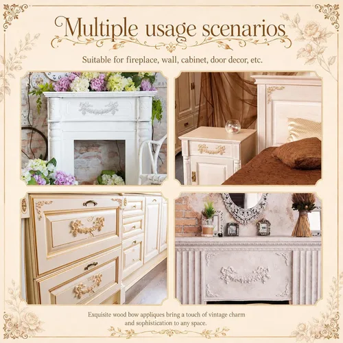 Miniatura 5 de Yalikop 5 piezas de apliques de arco de madera Onlays decorativos DIY arco de madera apliques y onlays para muebles, rosa para puerta de cama