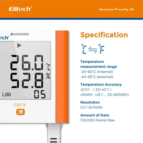 Miniatura 2 de Registrador de datos Elitech GSP-6 de temperatura y humedad, de 16,000 puntos, refrigeración, cadena fría
