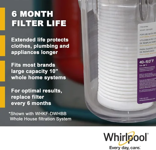 Miniatura 5 de Whirlpool Filtro de sedimentos de gran capacidad para toda la casa WHKF-GD25BB, caja completa de 4 filtros, filtración de 25 micrones certificada
